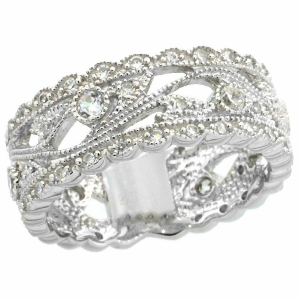 Vintage Wedding Band Ring Sterling Silver & CZ